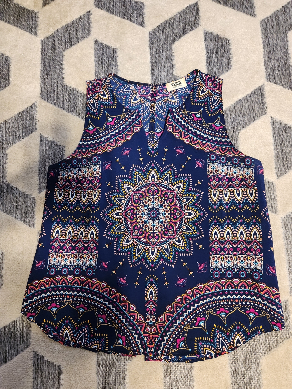 Sleeveless Navy Medallion Print Tank by VISEE